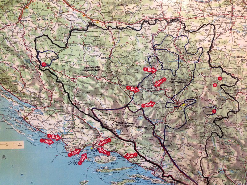 Map of ARC 15 working sites in Bosnia and Herzegovina and in Croatia (1998)